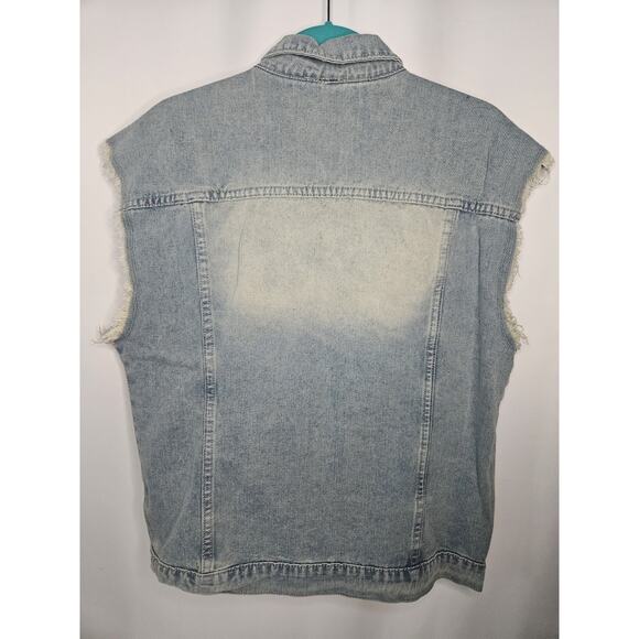Manfinity Blue Denim Distressed Cutoff Button Up Vest Mens Size Large Lightwash - Picture 3 of 7